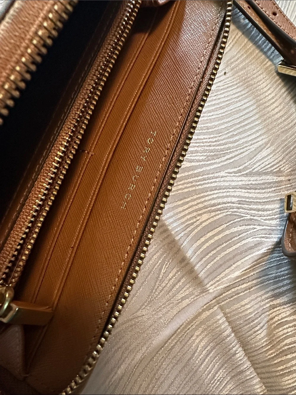 Tory Burch Cognac Leather Tote with Zip Wallet